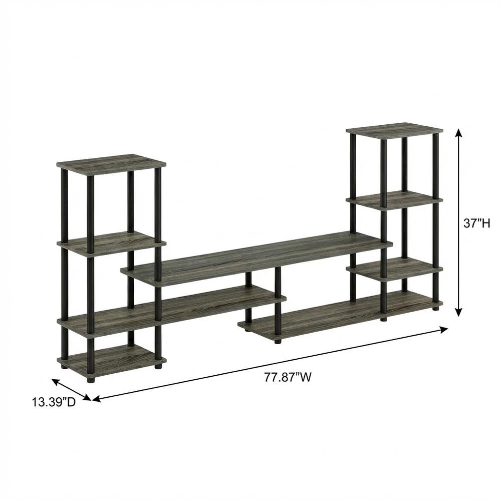 Modern Entertainment Center in French Oak Grey and Black with Spacious Storage