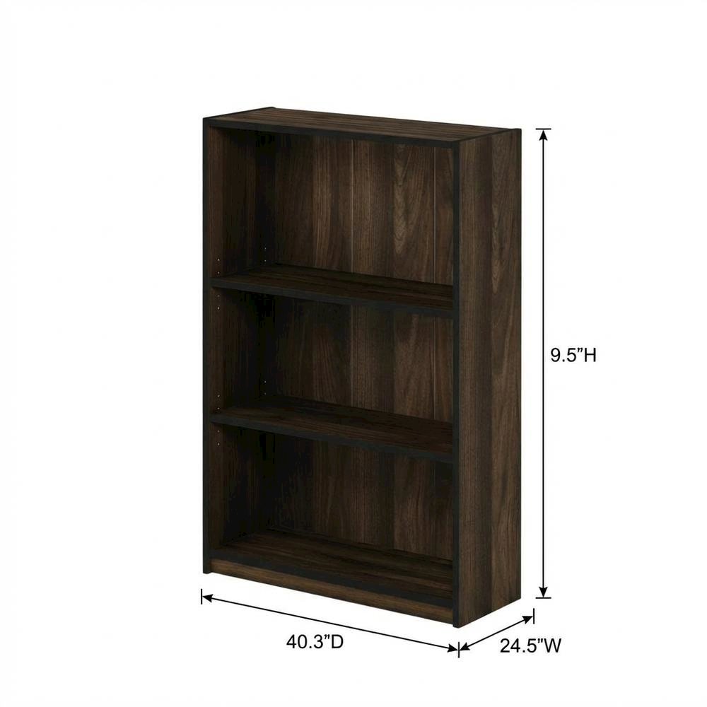 Wooden 3-Tier Adjustable Shelf Bookcase in Walnut Finish with Ample Storage