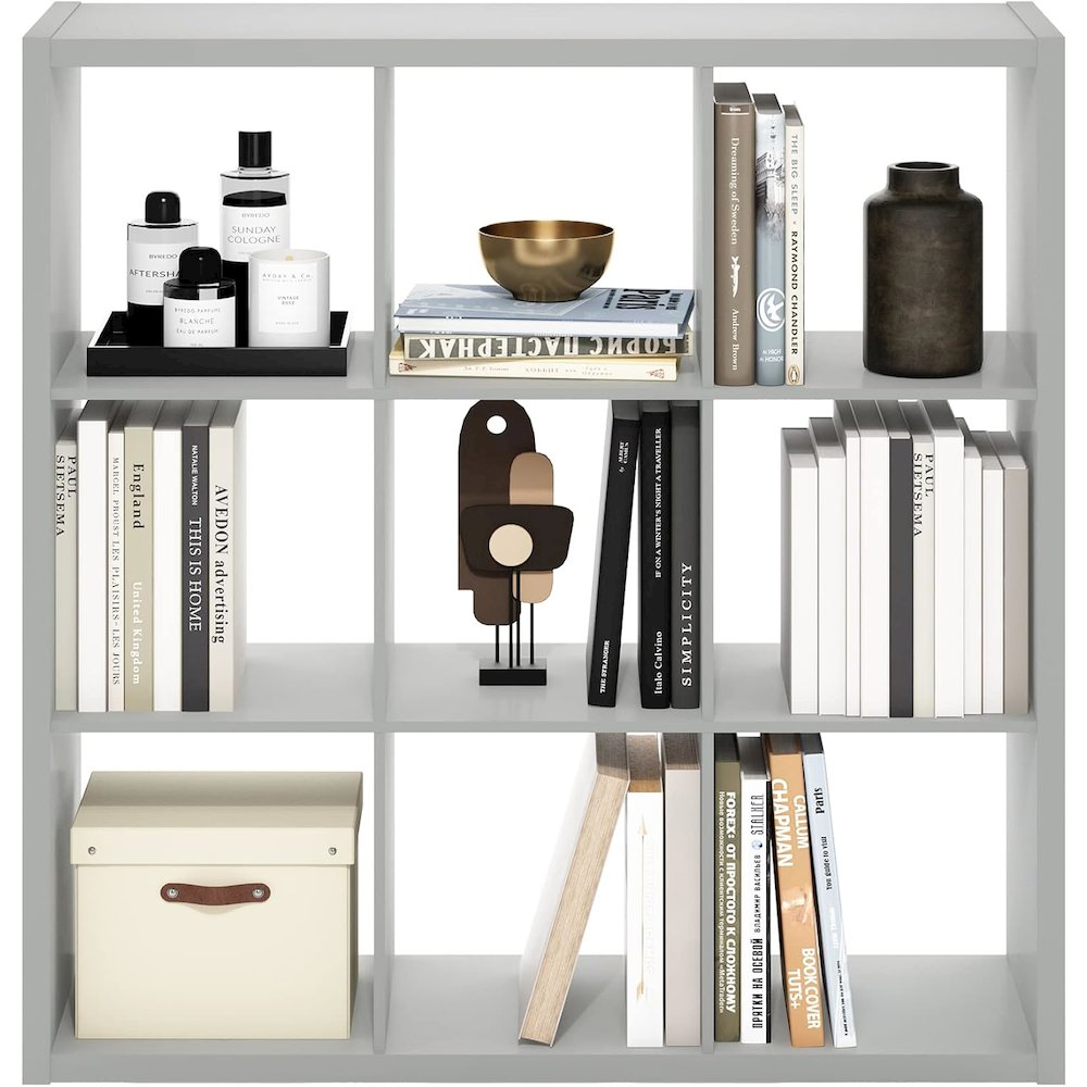 Light Grey Engineered Wood 9 Cube Storage Organizer with Open Back Design
