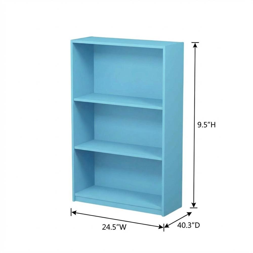 Light Blue 3-Tier Adjustable Shelf Bookcase with Wooden Construction