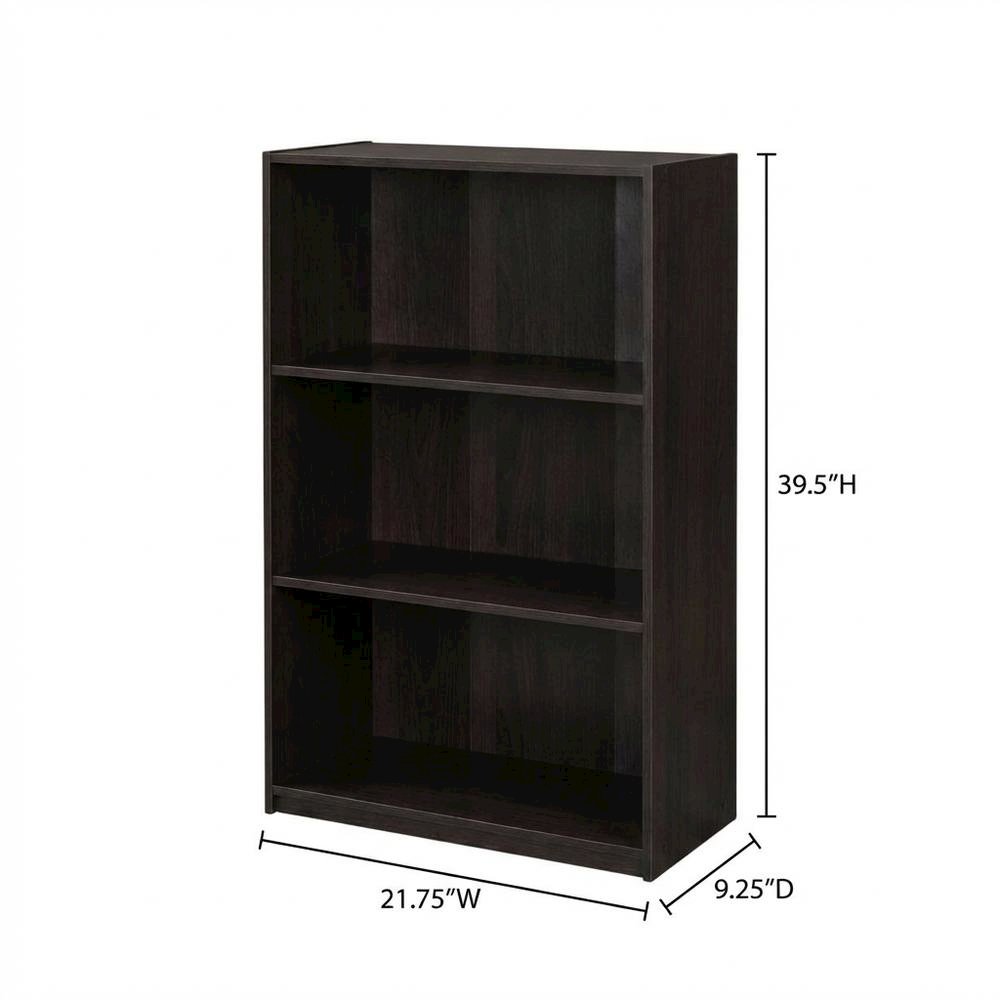 Espresso 3-Tier Bookcase with Adjustable Shelves for Organized Storage