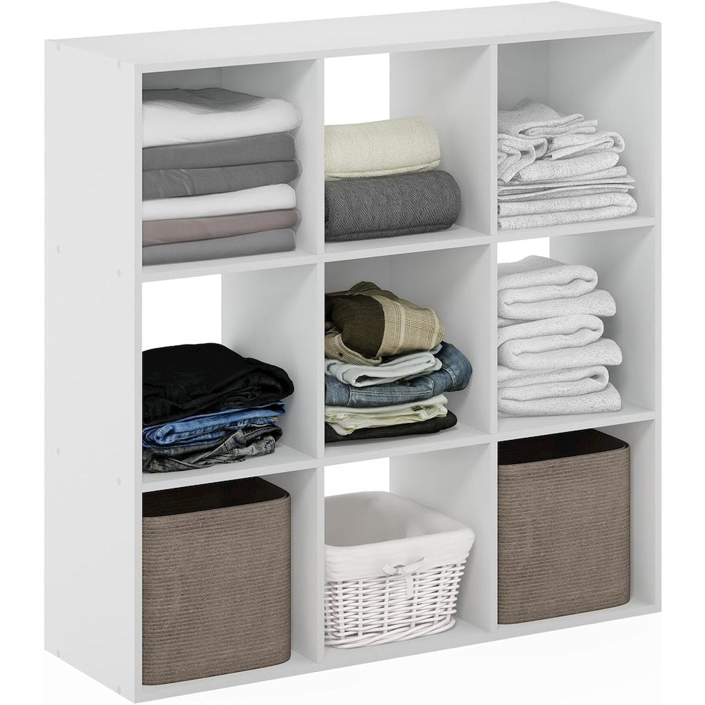 White Engineered Wood 9 Cube Storage Organizer with Modern Storage Cubes