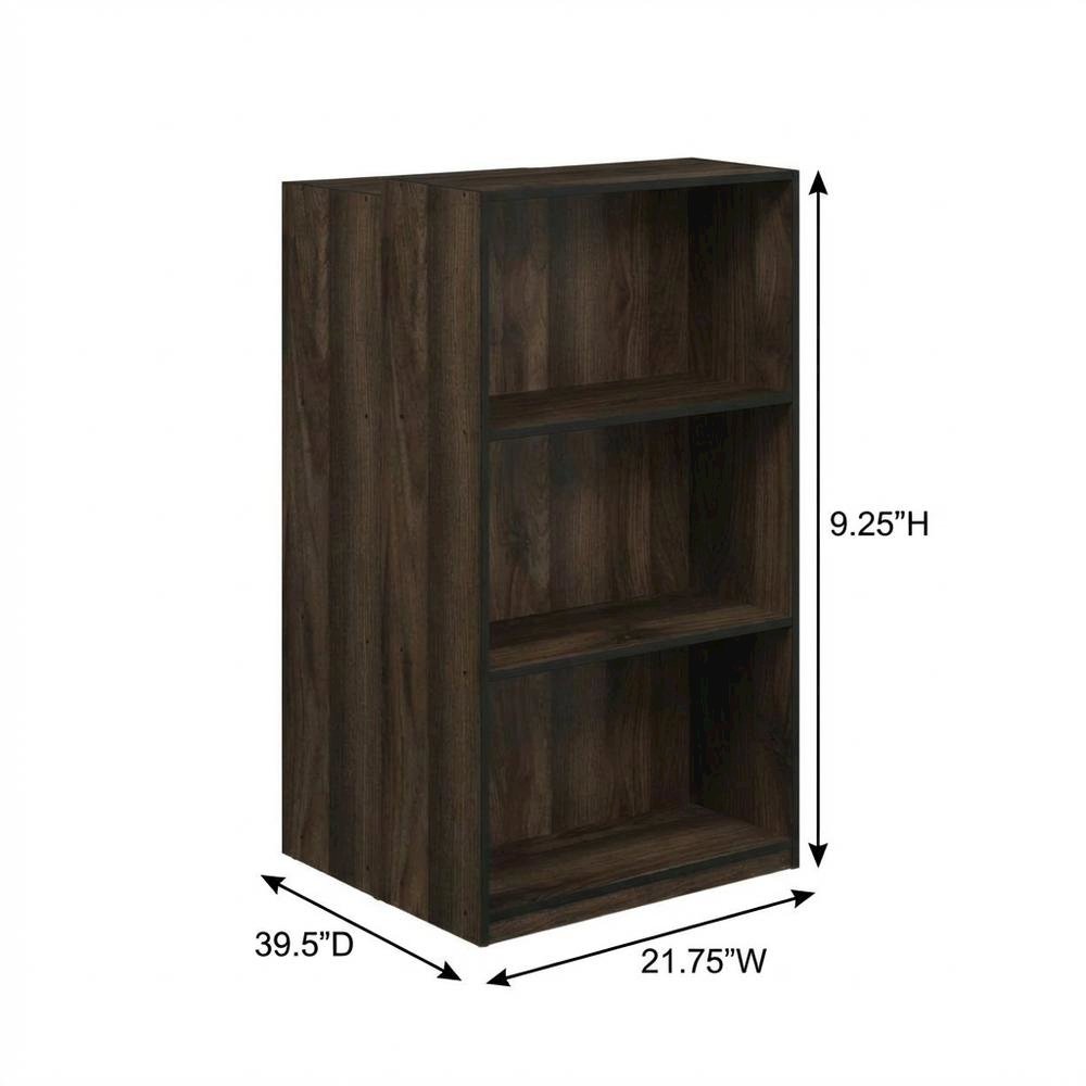 Wood 3-Tier Bookcase with Storage Shelves in Walnut and Black Finish