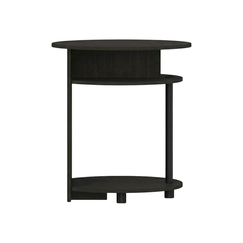 Walnut Oval Nightstand with Wooden Finish and Compact Design