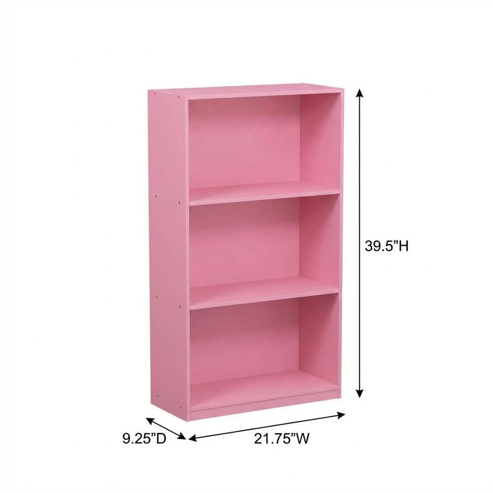 Pink 3-Tier Bookcase with Multi-Level Storage and Sturdy Wood Construction