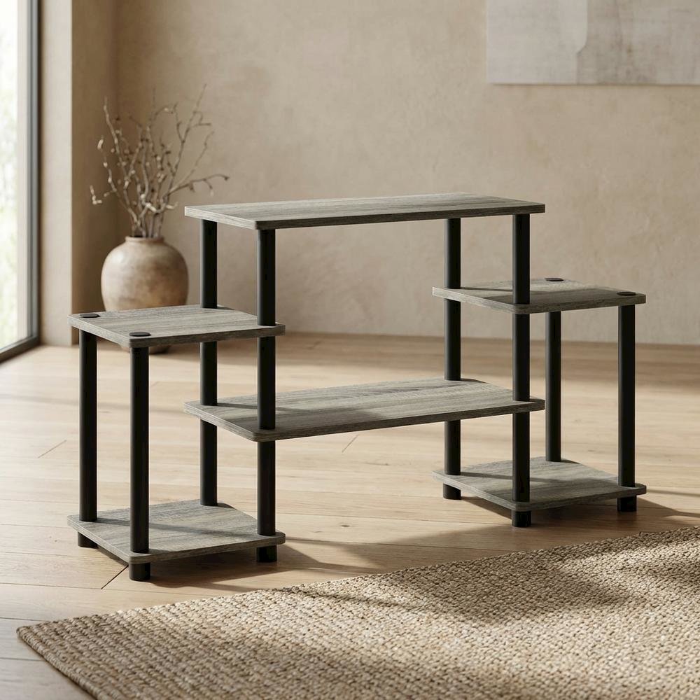 Contemporary Entertainment Center in French Oak and Black Finish with Storage