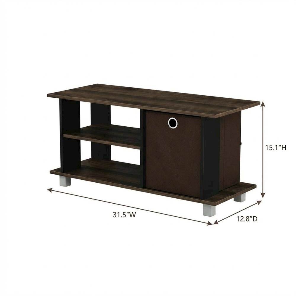 Simplistic TV Stand with Storage Bins in Dark Brown and Walnut Finish
