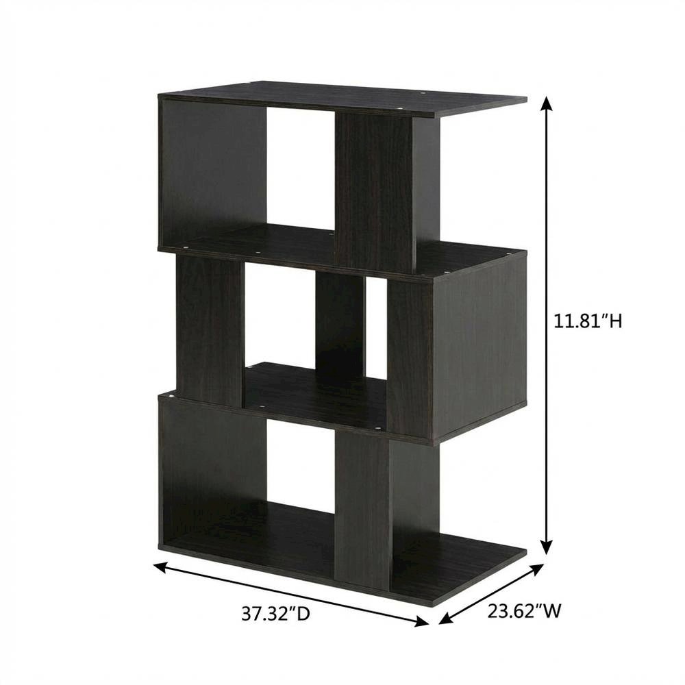 Espresso 3-Tier Open Book Shelf with Rustic Wooden Design