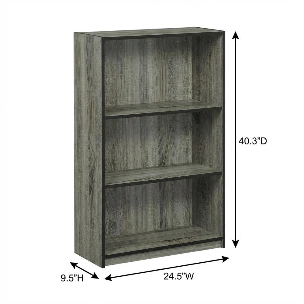 French Oak Grey 3-Tier Adjustable Bookcase with Wooden Shelves