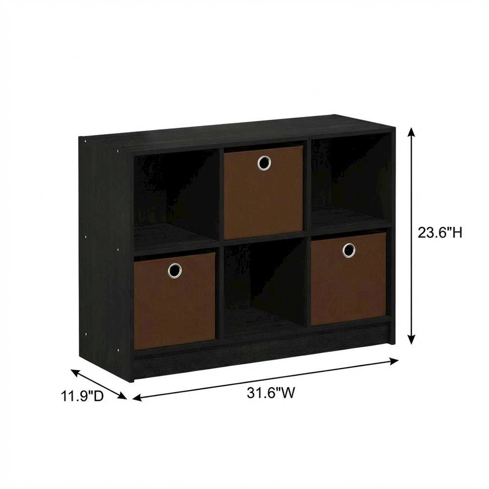 3x2 Wooden Bookcase with Bins in Medium Brown for Organized Storage