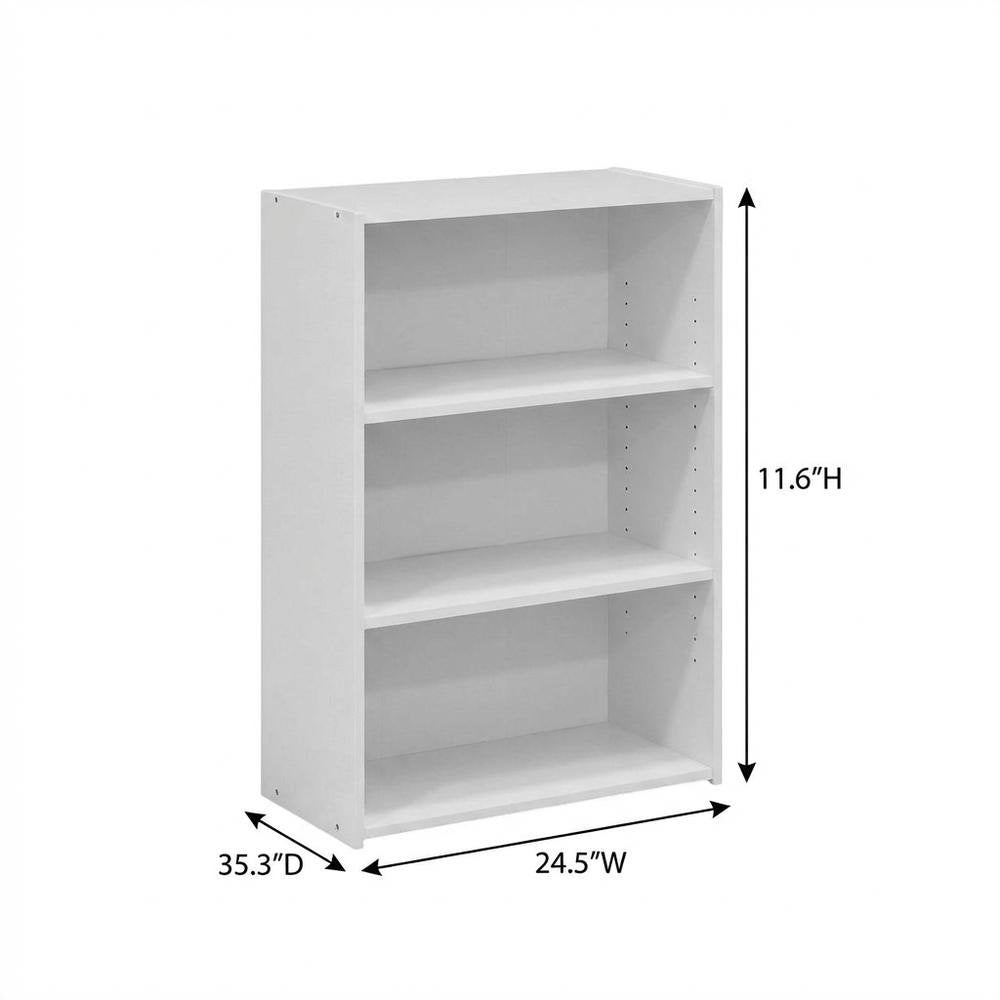 White 3-Shelf Bookcase with Wooden Construction for Living Room and Office