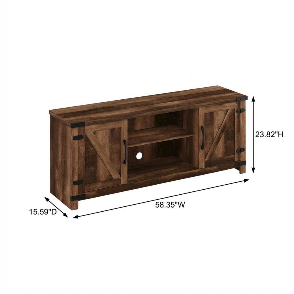 Rustic Brown Wood TV Cabinet with Barn Door for Up to 70 Inch Displays