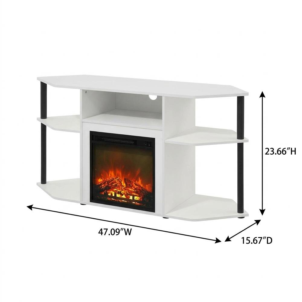White open storage corner fireplace TV stand, 55-inch screens, solid wood