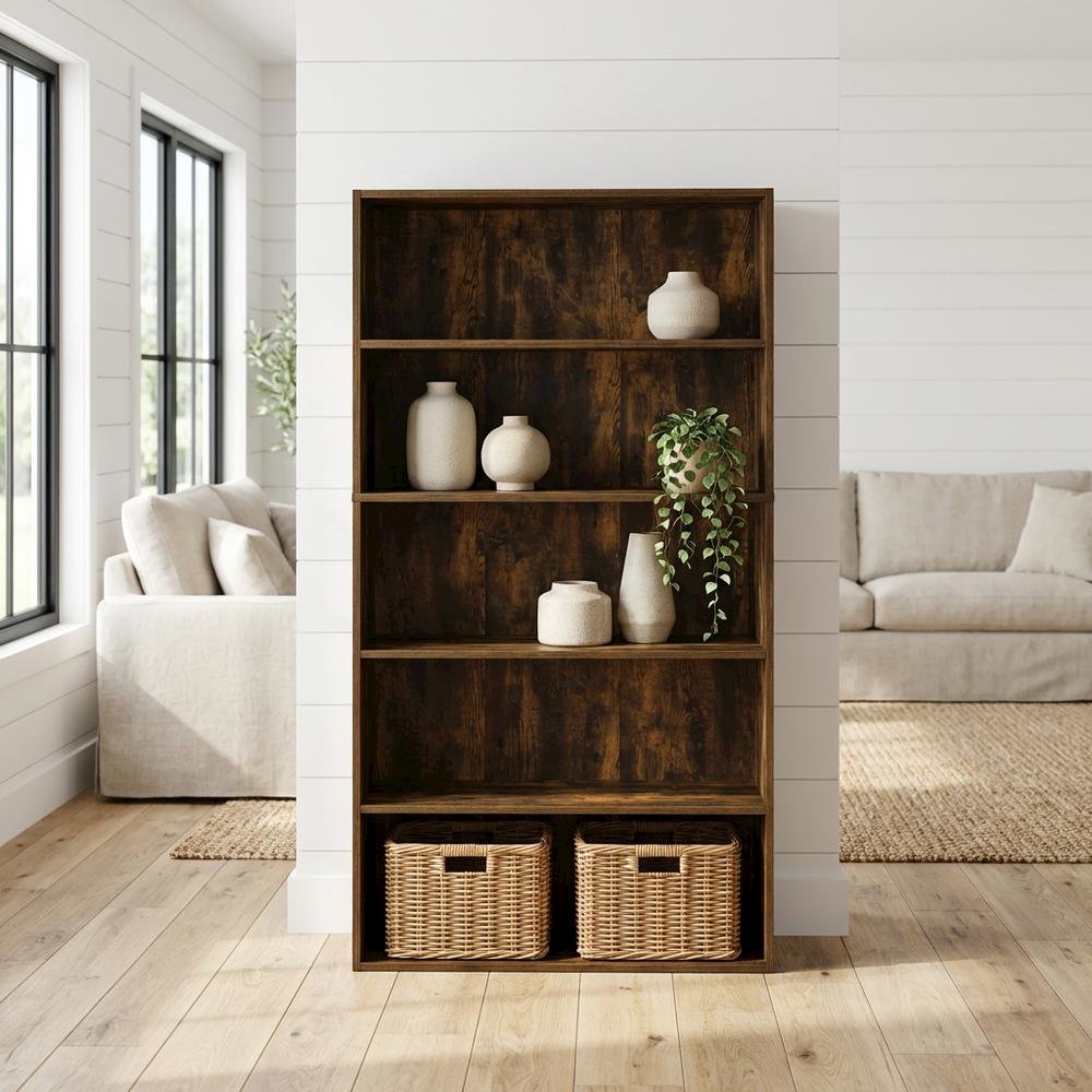 Amber Pine 5-Tier Open Shelf Bookcase with Spacious Multi-Level Storage