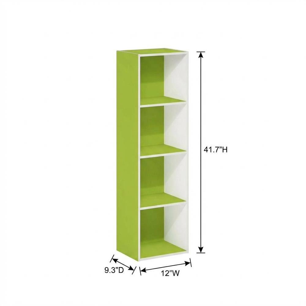 Green 4-Tier Bookcase with Open Storage and Wood Construction