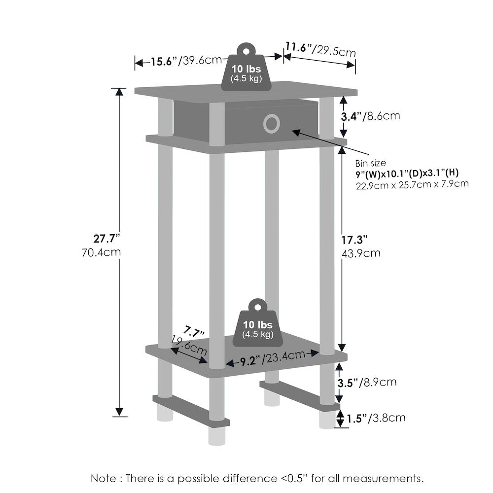 Turn-N-Tube Tall Nightstand with Bin, Espresso/Brown, Set of 2