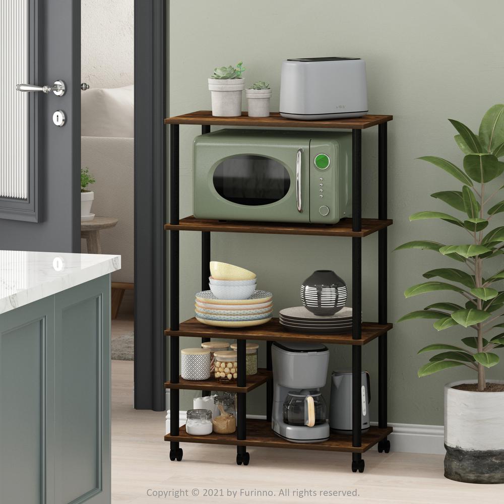 Furinno Turn-N-Tube 4-Tier Toolless Kitchen Storage Shelf Cart, Amber Pine/Black