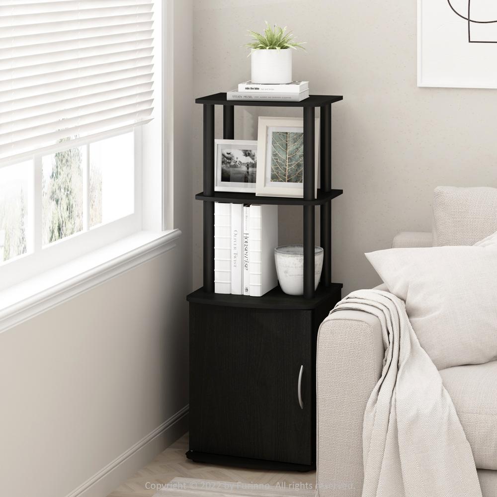 Furinno Turn-N-Tube 2-Tier Tall TV Entertainment Side Table Display Rack with Storage Cabinet, Blackwood/Black
