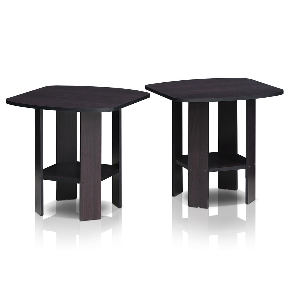 Furinno 2-11180DWN Simple Design End Table Set of Two, Dark Walnut