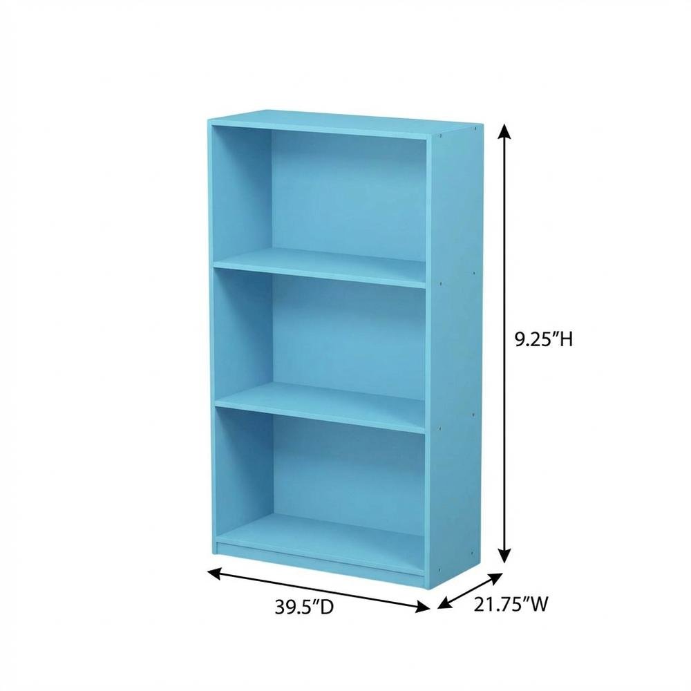 Light Blue 3-Tier Bookcase with Wooden Shelves for Organized Storage
