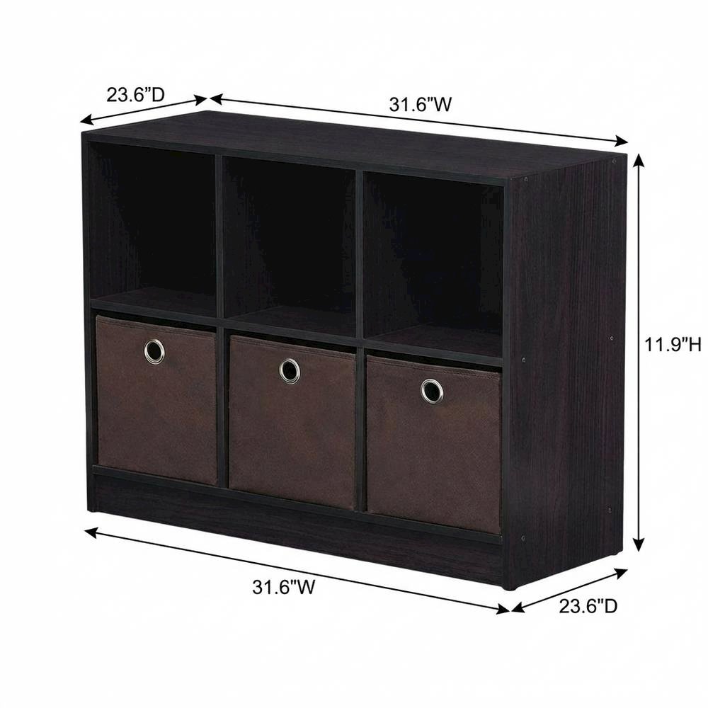 Wooden 3x2 Bookcase with Bins for Organized Storage in Walnut Finish