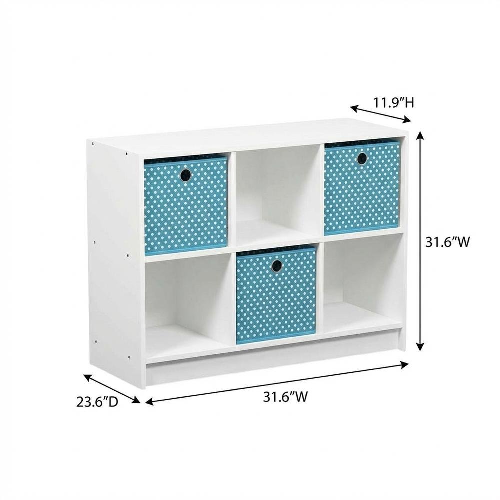 White 3x2 Bookcase with Storage Bins and Open Shelving