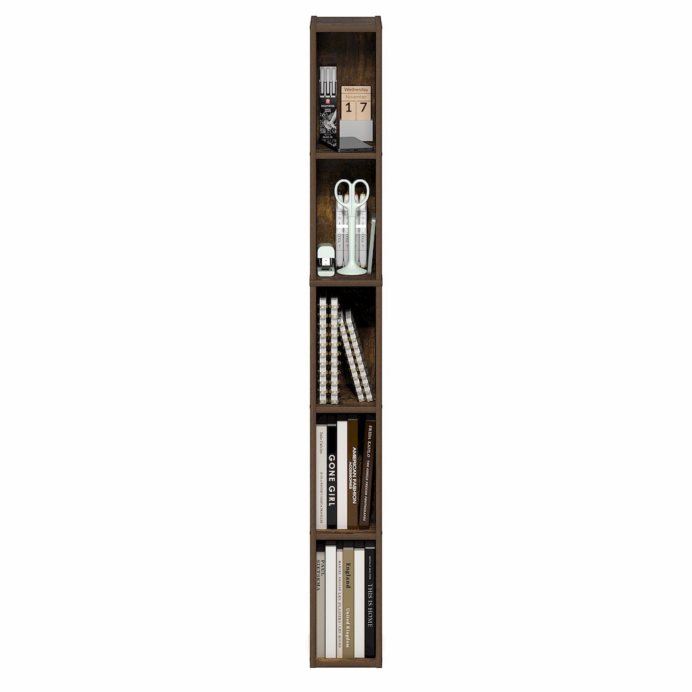 FULDA Book Shelf, 5-Tier Tall Narrow Bookshelf, 9.3 x 5.9 x 51.9