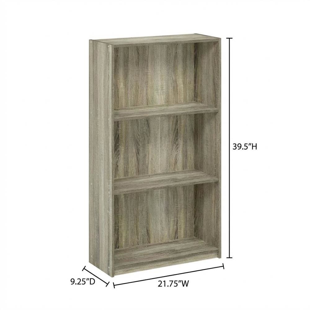 3-Tier Bookcase with Sonoma Oak Finish, Durable Wood Shelves for Home Storage