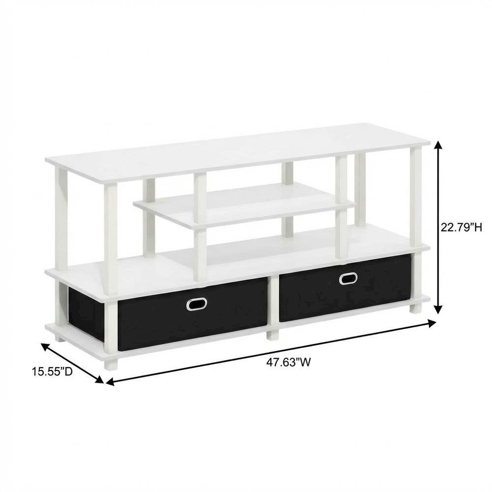 White Large TV Stand, 55-Inch Screens, Storage Bin, Solid Wood construction