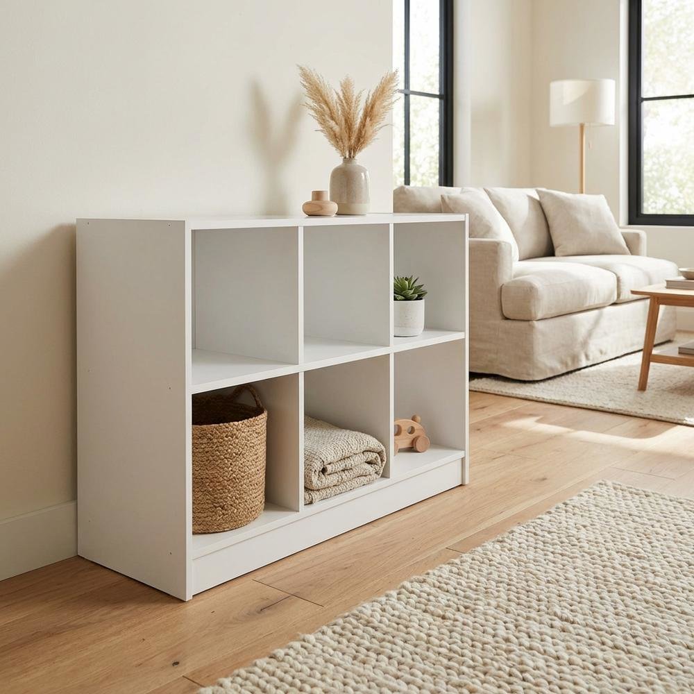 Wooden bookcase with open shelving for living room or office space