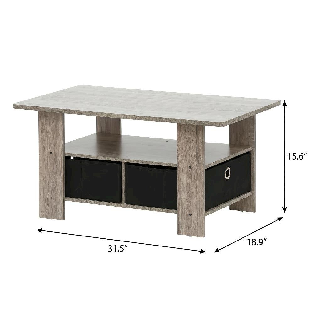 Coffee Table French Oak Grey Black with Bin Drawer and Sturdy Design
