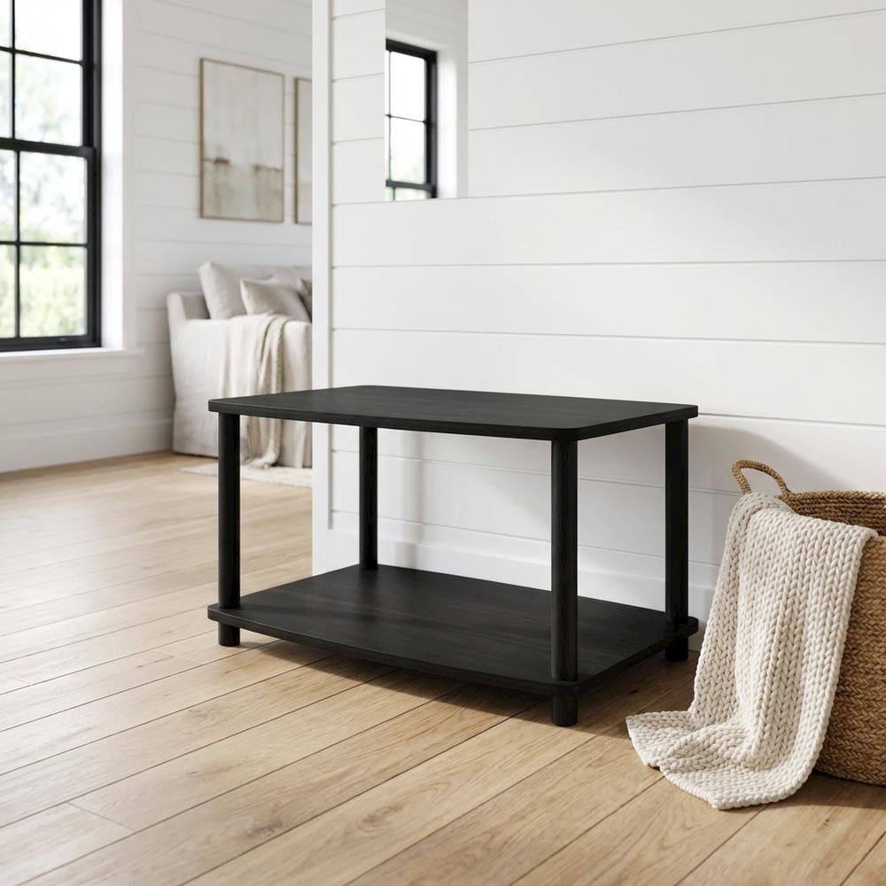 Espresso/Black Turn-N-Tube 2-Tier Elevated TV Stand with No Tools Assembly