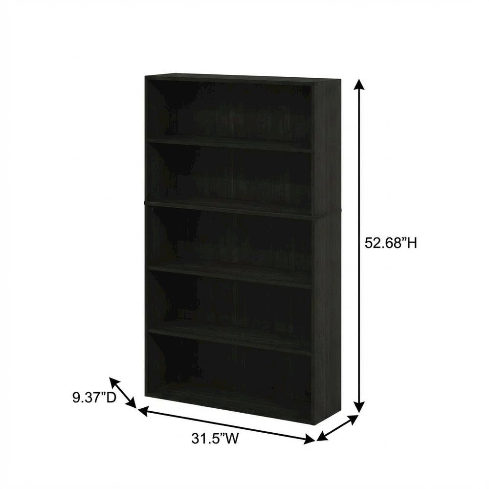 Espresso 5-Tier Open Shelf Bookcase with Sturdy Wood Construction