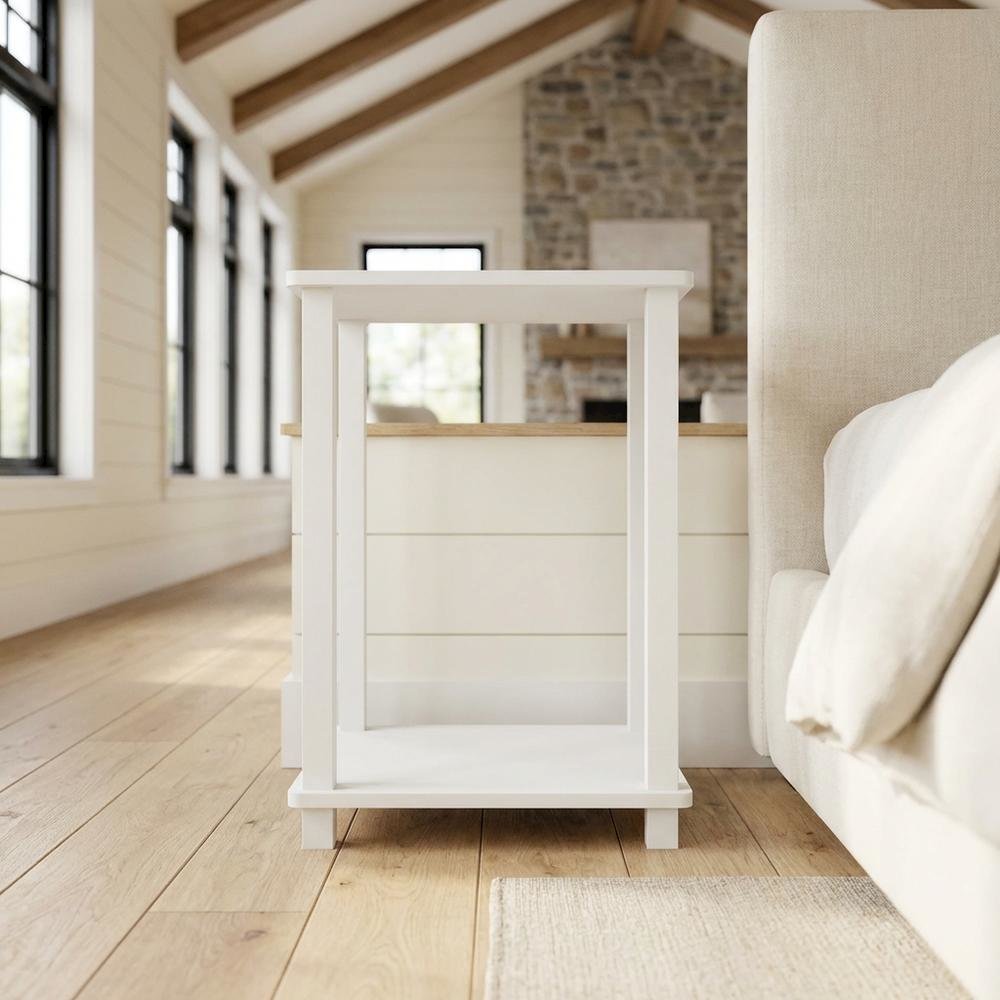 White wood nightstand with compact design and versatile surface