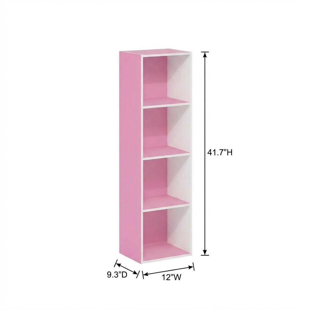 Pink 4-Tier Open Shelf Bookcase with Wood Construction for Storage