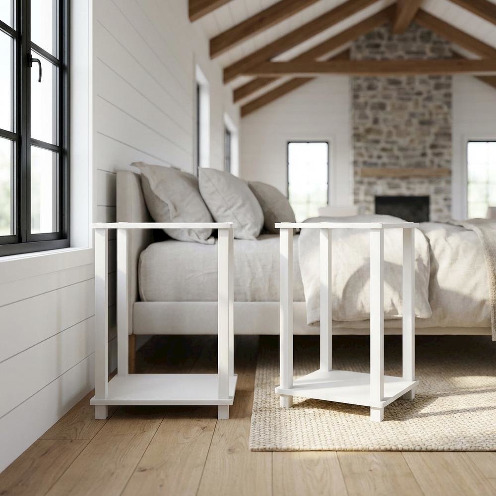 White Nightstand Set with Wooden Finish and Modern Design