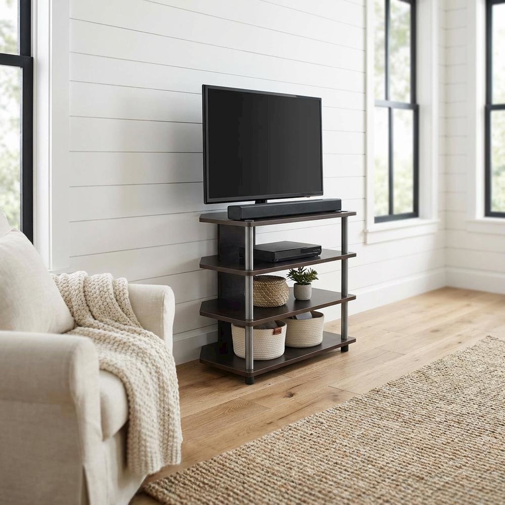 Espresso 4-Tier TV Stand, Easy Assembly, Composite Wood Construction