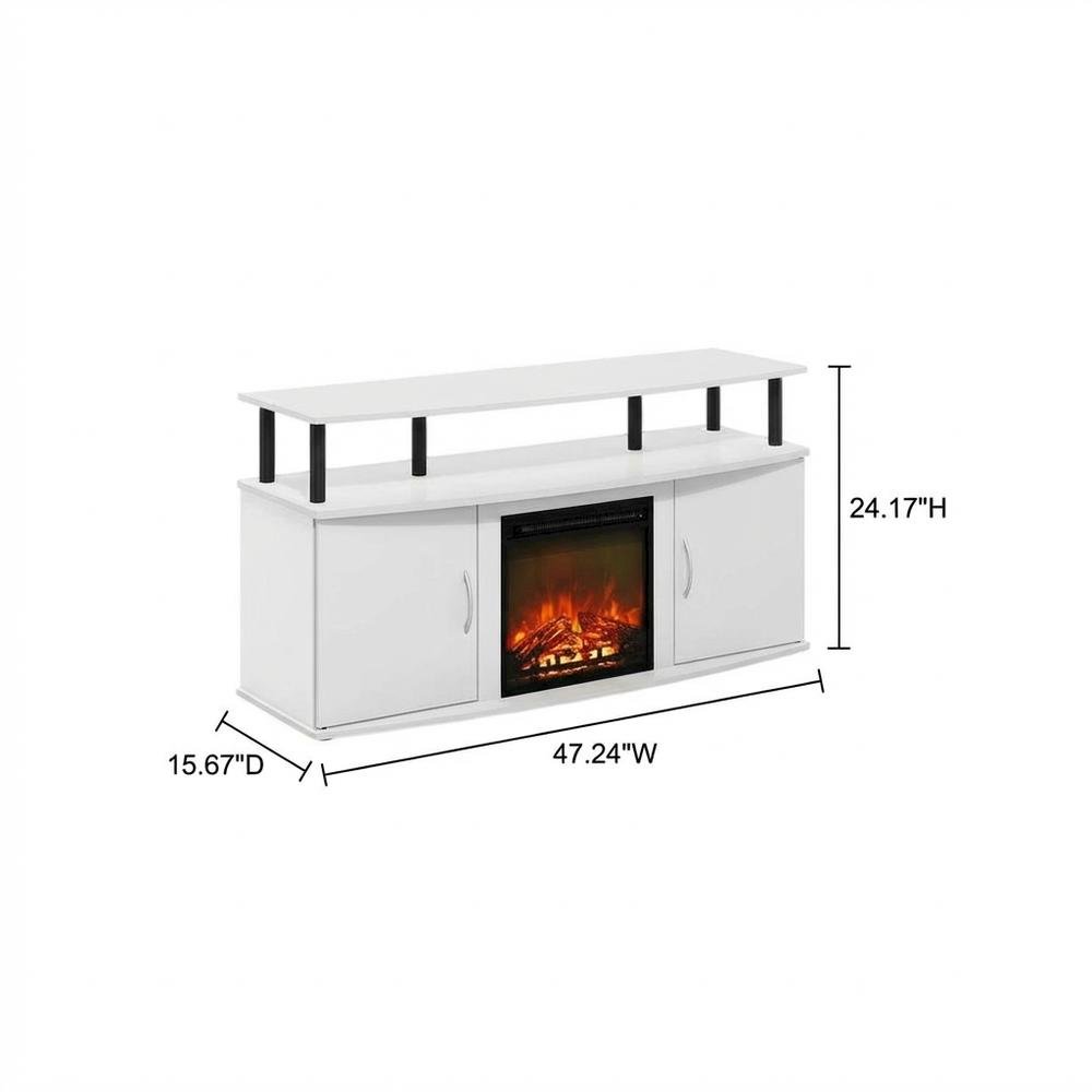 White Fireplace Entertainment Center, Doors, Storage Cabinet, Up to 55-Inch TV