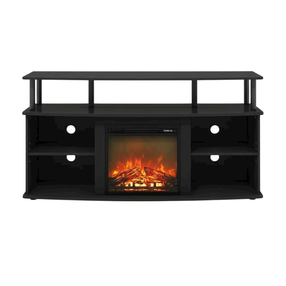 Black Open Shelving Entertainment Center, Ample TV storage, up to 55 inches