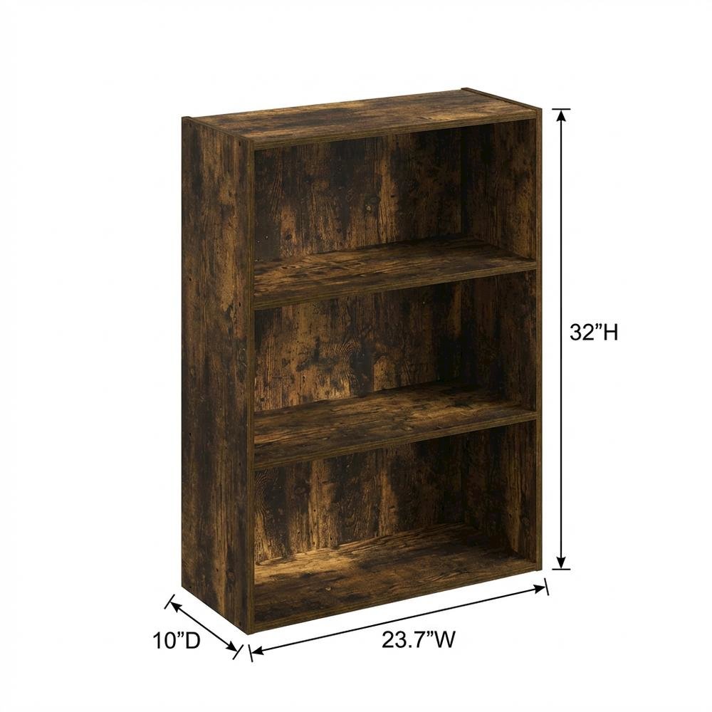 Amber Pine 3-Tier Open Shelf Bookcase with Sturdy Wood Construction