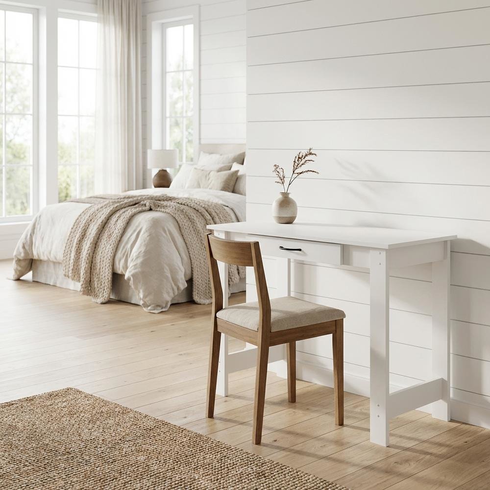White Writing Desk With Drawer For Home Office And Residential Use