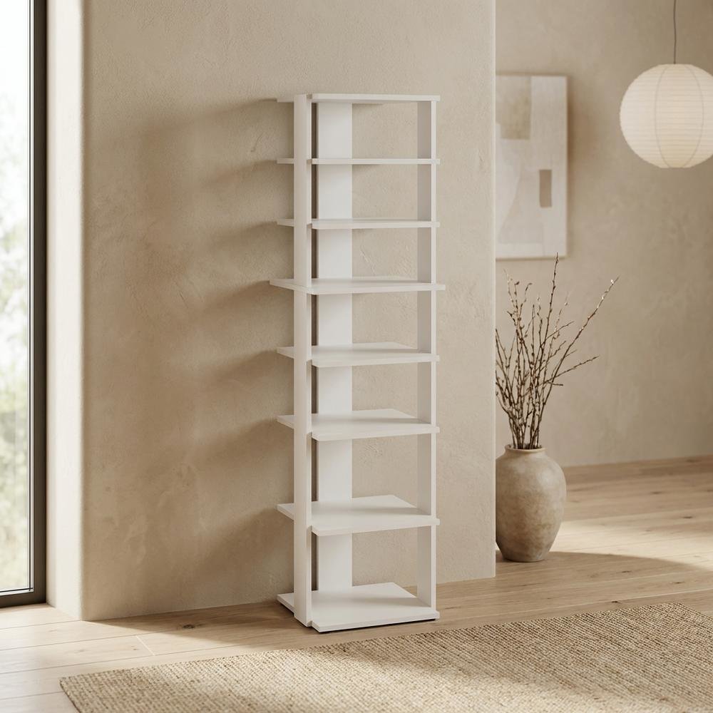 White 8-Tier Vertical Shoe Tower, Free Standing Space Saving Closet Organizer