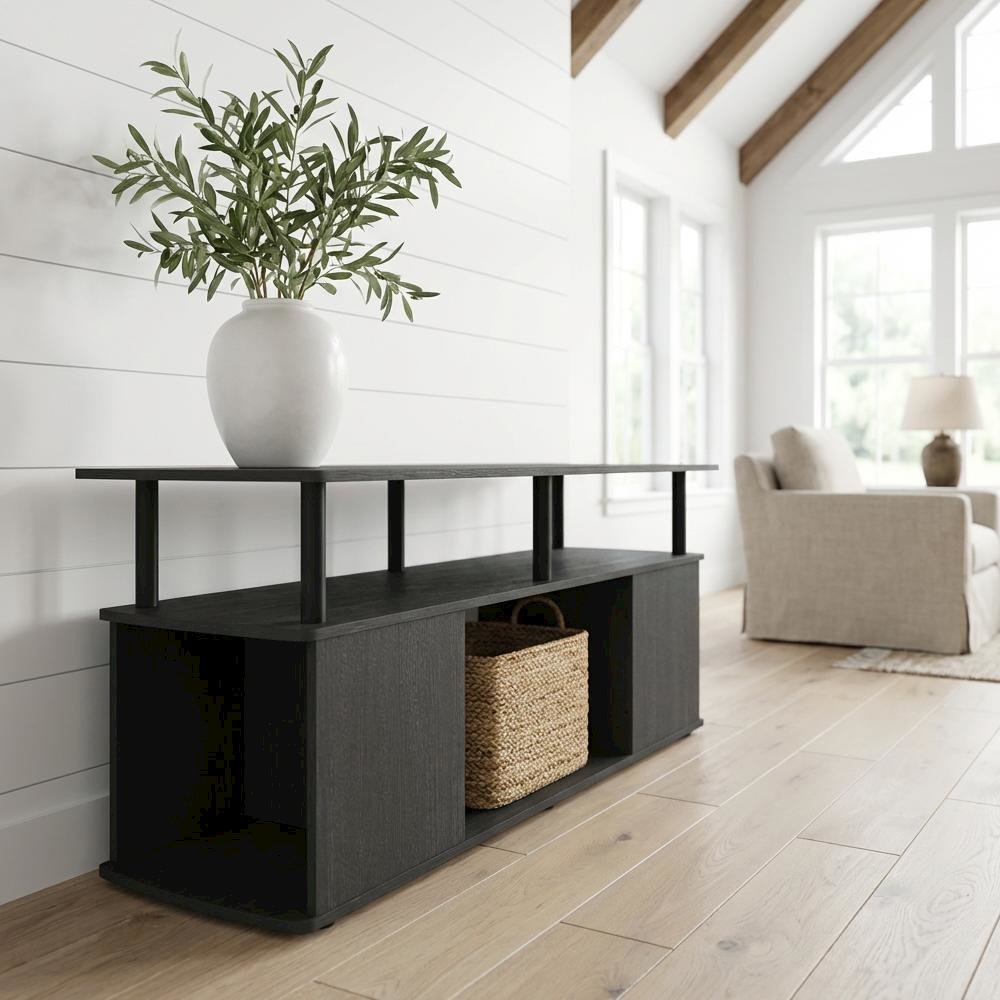 Black Utility Coffee Table with Open Storage and Modern Design