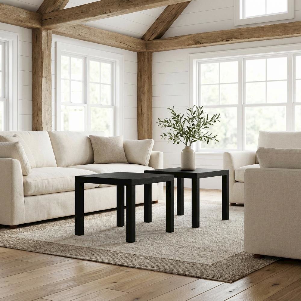 Black 2-Piece Square Coffee Table Set with Durable Sturdy Design