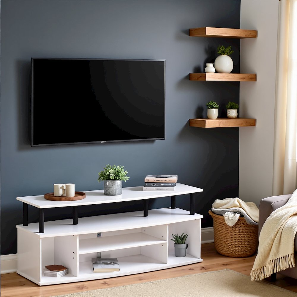 White 55 Inch TV Stand with 3 Shelves and 2 Cabinets Modern TV Console