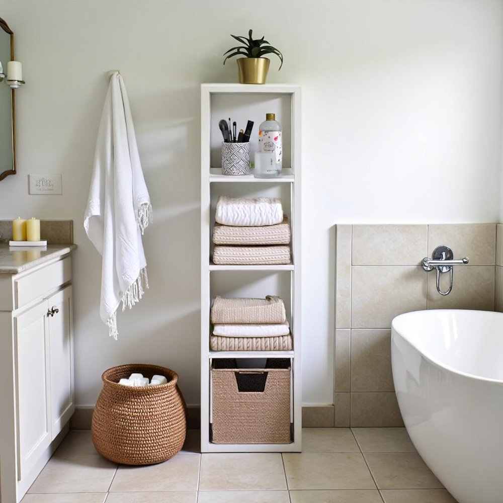 White Wood 4 Cube Storage Organizer with Open Back Vertical Cube Storage