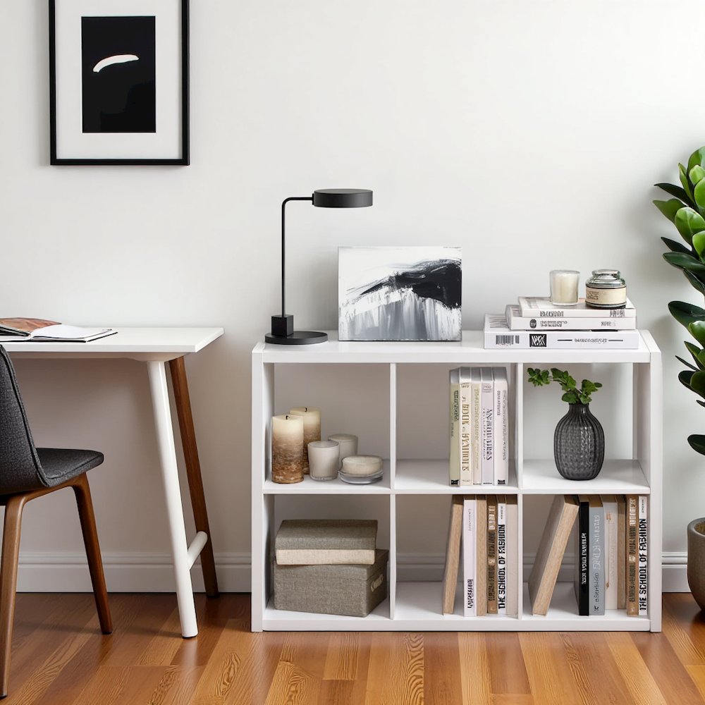 White Engineered Wood 6 Cube Storage Organizer with Open Back Modern Design