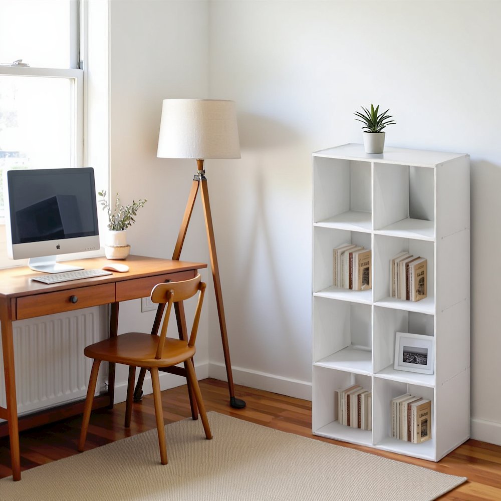 White Engineered Wood 8 Cube Storage Organizer with Open Back Shelves