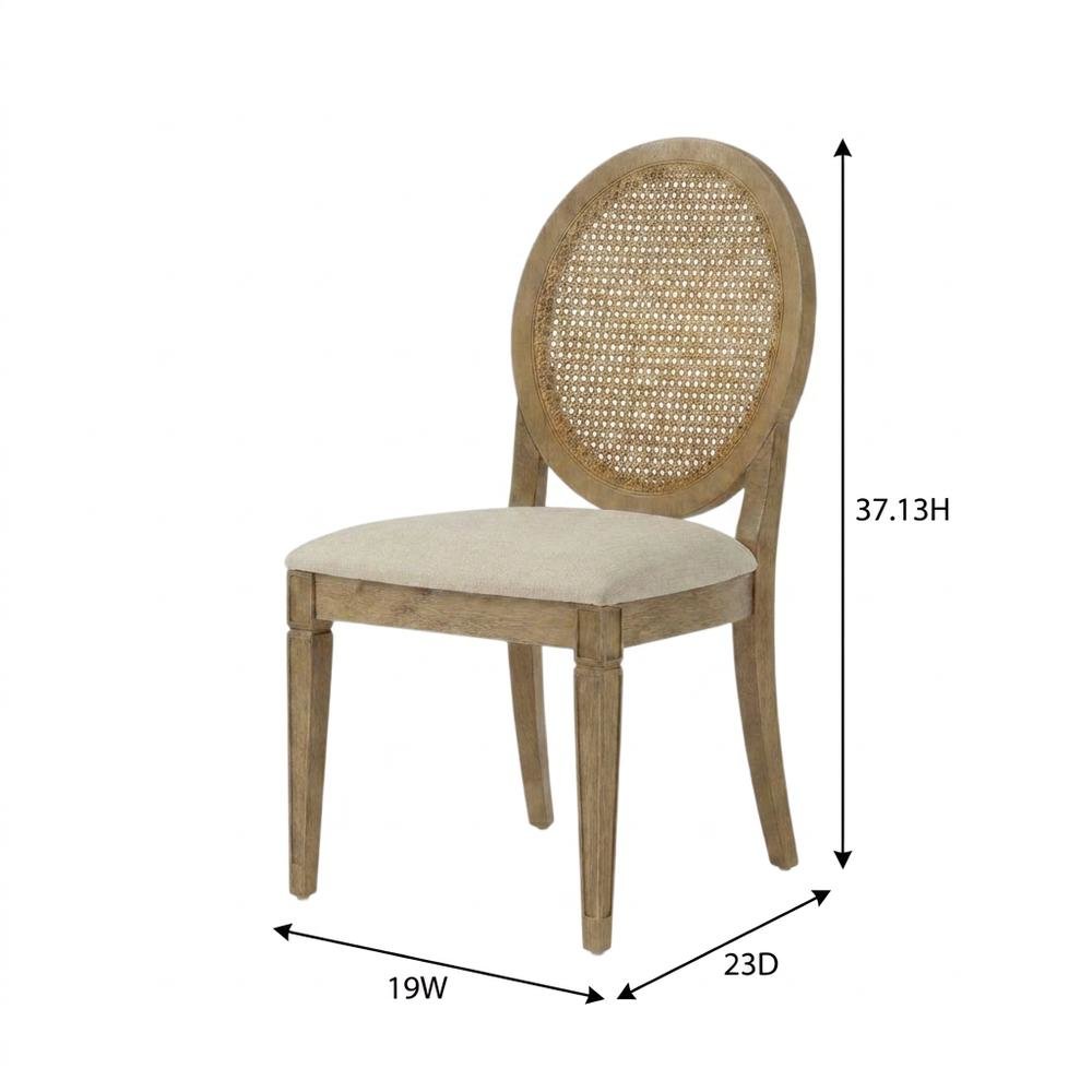 Cane-Back Dining Chair Set with Upholstered Seats and Creme Finish