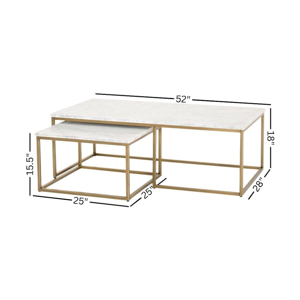 Nesting Coffee Table White, Two Pieces, Marble Veneer